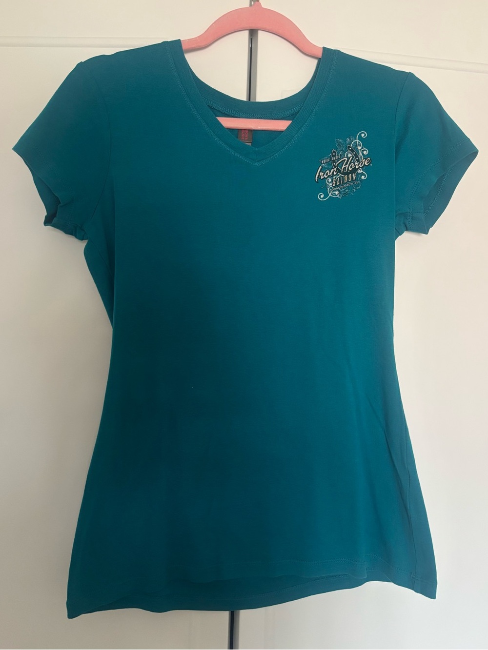 Women’s Teal y2k bike week V-Neck Short Sleeve Top